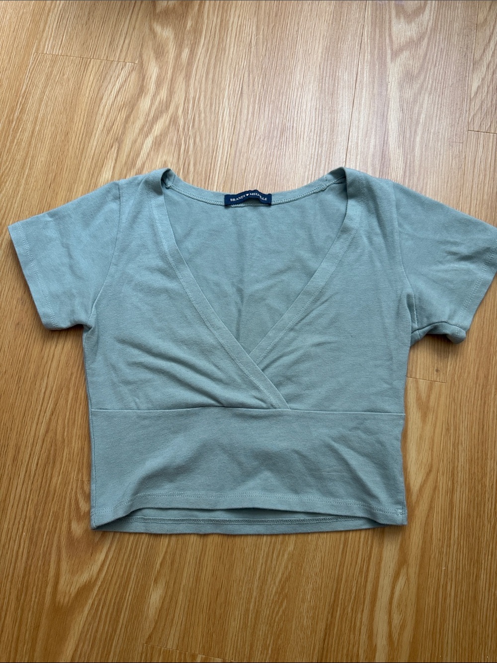 Brandy Melville Cropped Wrap V Neck Top in Sage Green (fits XS/S)